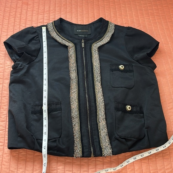 BCBG MaxAzria Jacket Chain Tweed Trim Ballon Hem and Cap Sleeve size Large - Picture 13 of 15